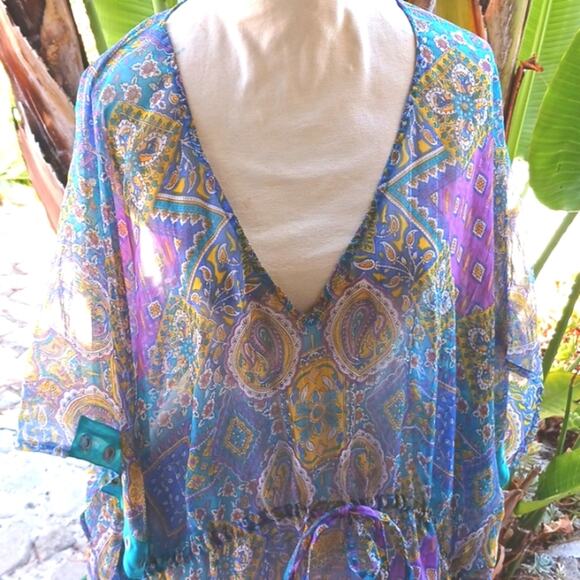 EXOTIC BEACH COVERUP Turqouise Sequins PLUS SIZE Paisely Gypsy Mirror One Size - Picture 4 of 10